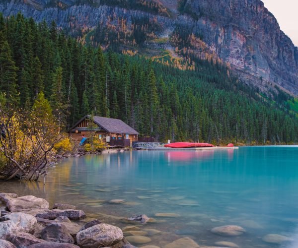 Lake Louise Canadian Rockies Banff national park, Beautiful autumn views of iconic Lake Louise in Banff National Park in the Rocky Mountains of Alberta Canada.