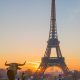 The Eiffel tower at sunrise in Paris France