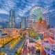 Yokohama, Japan skyline at dusk towards the Minato Mirai district.
